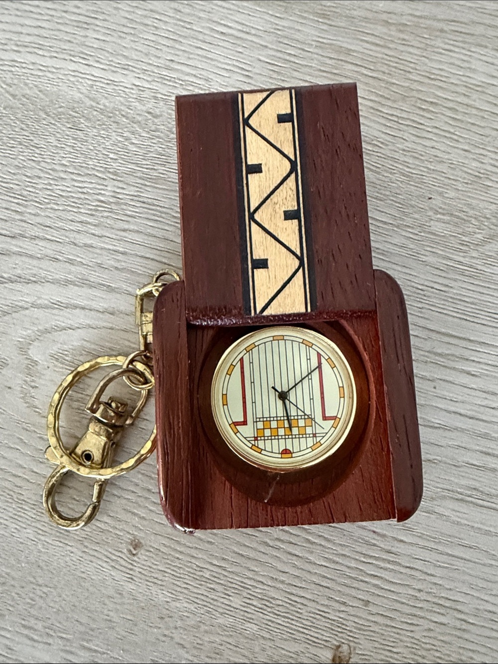 Handcrafted Brown Wooden Keychain Pocket Watch - Unbranded